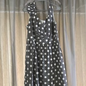 Grey and white polka dot sleeveless dress